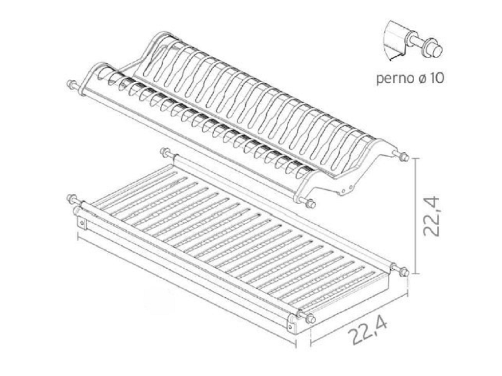 Scolapiatti con Spinotti a molla Ø10 mm+Bacinella Acciaio Inox 18/10 varie misure | Tecnoinox - immagine 2